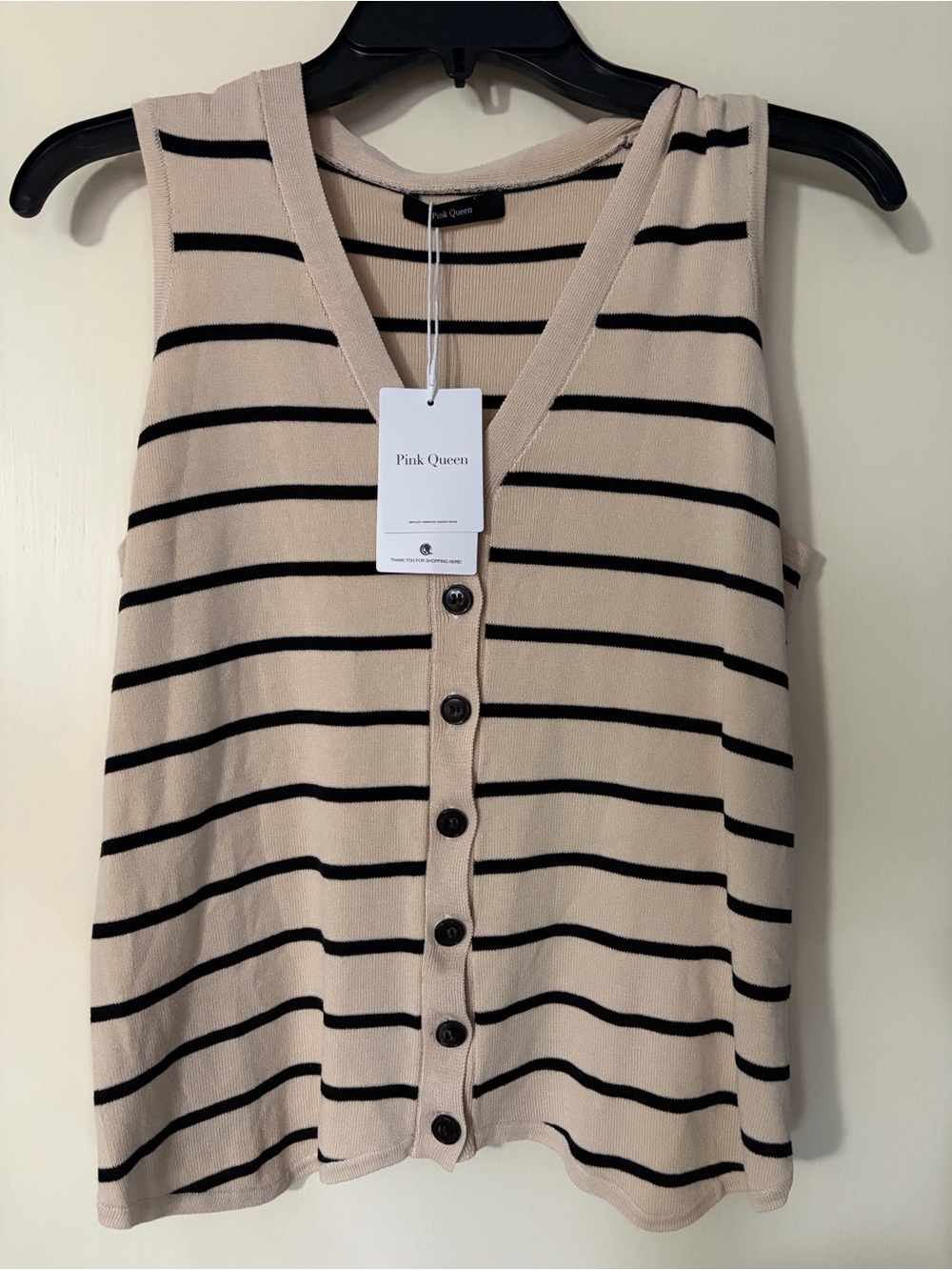 Pink Queen Beige Striped Button-Front Tank